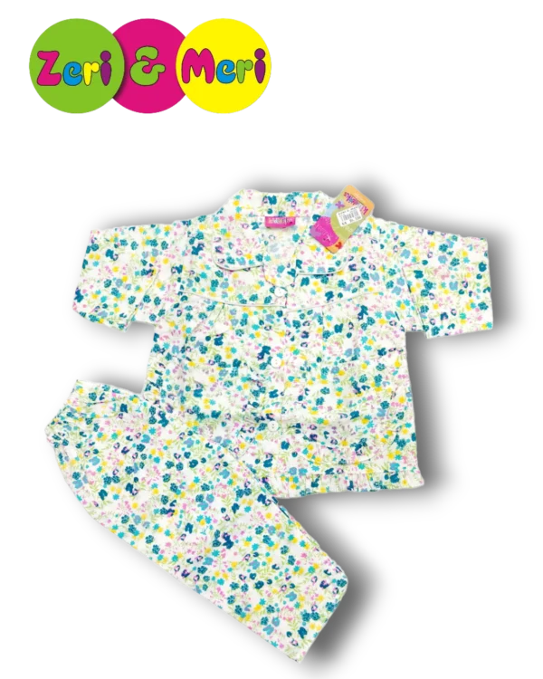Night suit cotton small flowers 1 to 4y green