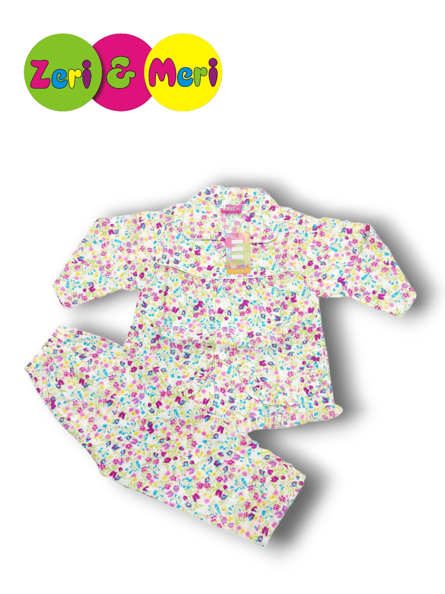 Night suit 1 to 4 years in 100% Cotton Small flowers 2 Night suit cotton small flowers 1 to 4y pink